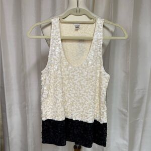 Crew Sequin Embellished Cream and Black Women's Top